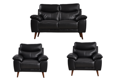 Vantage Genuine Leather Black 2+1+1 Seater Sofa Set