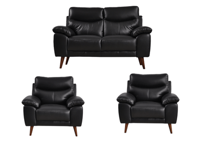 Vantage Genuine Leather Black 2+1+1 Seater Sofa Set - Furniture Instore