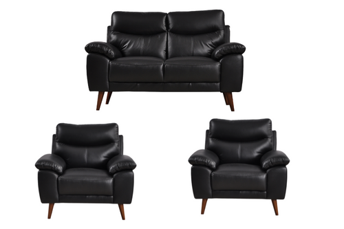 Vantage Genuine Leather Black 2+1+1 Seater Sofa Set