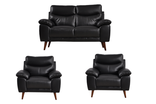 Vantage Genuine Leather Black 2+1+1 Seater Sofa Set