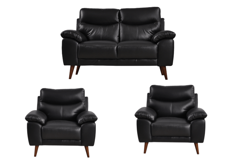 Vantage Genuine Leather Black 2+1+1 Seater Sofa Set - Furniture Instore