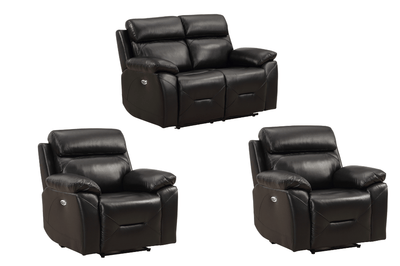 Renato Genuine Leather Black Electric Power Recliner 2+1+1 Seater Sofa Set