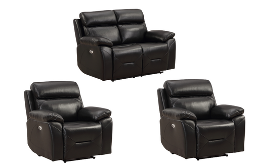 Renato Genuine Leather Black Electric Power Recliner 2+1+1 Seater Sofa Set