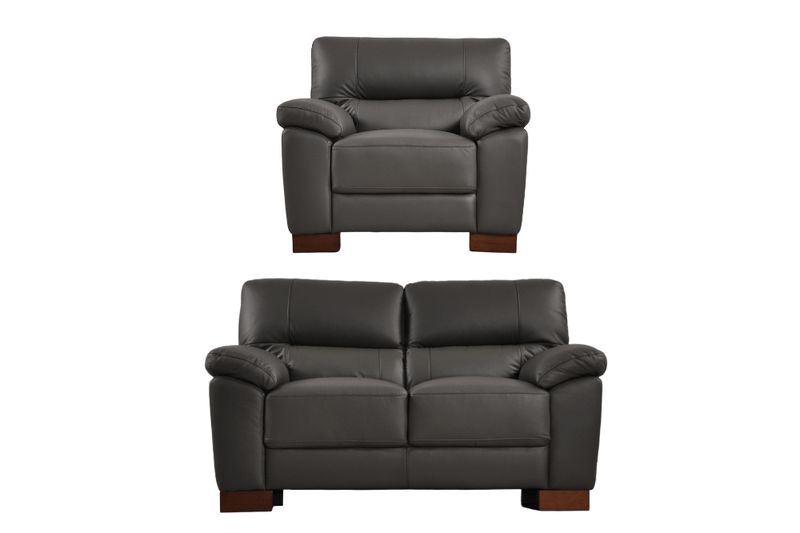Dalmore Genuine Leather Grey 2+1 Seater Sofa Set - Furniture Instore