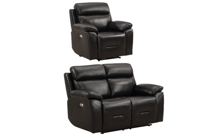 Renato Genuine Leather Black Electric Power Recliner 2+1 Seater Sofa Set