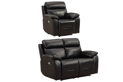 Renato Genuine Leather Black Electric Power Recliner 2+1 Seater Sofa Set