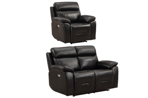 Renato Genuine Leather Black Electric Power Recliner 2+1 Seater Sofa Set