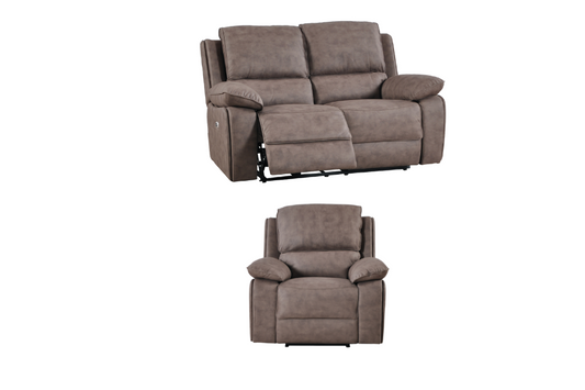 Maple Brown Suede Fabric Electric Recliner 2+1 Seater Sofa Set