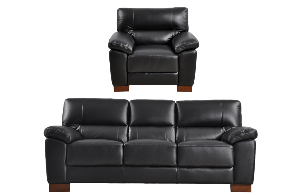 Dalmore Genuine Leather Black 3+1 Seater Sofa Set - Furniture Instore