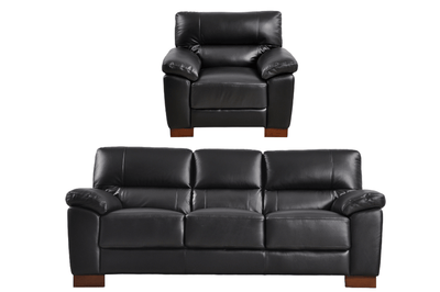 Dalmore Genuine Leather Black 3+1 Seater Sofa Set