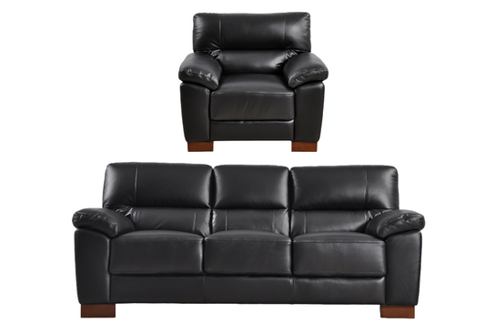 Dalmore Genuine Leather Black 3+1 Seater Sofa Set