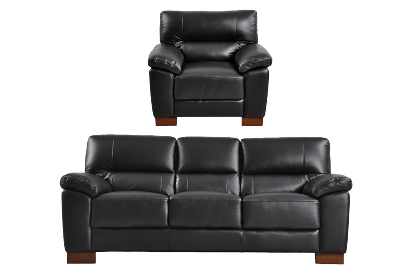 Dalmore Genuine Leather Black 3+1 Seater Sofa Set - Furniture Instore