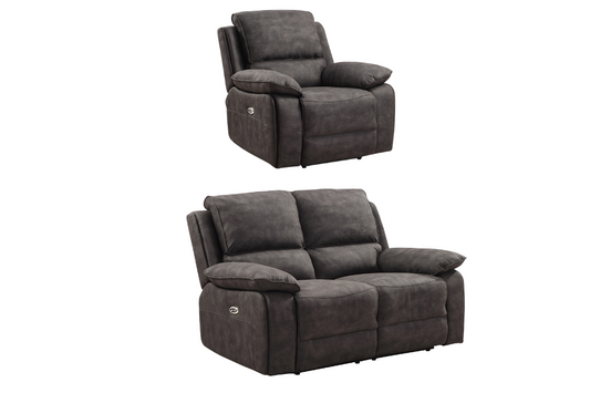 Maple Grey Suede Fabric Electric Recliner 2+1 Seater Sofa Set