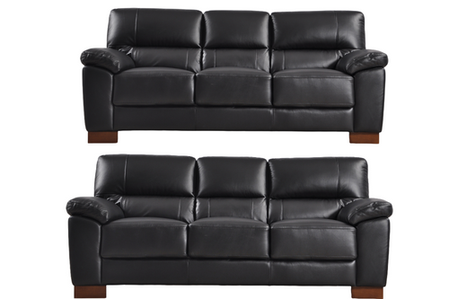 Dalmore Genuine Leather Black 3+3 Seater Sofa Set