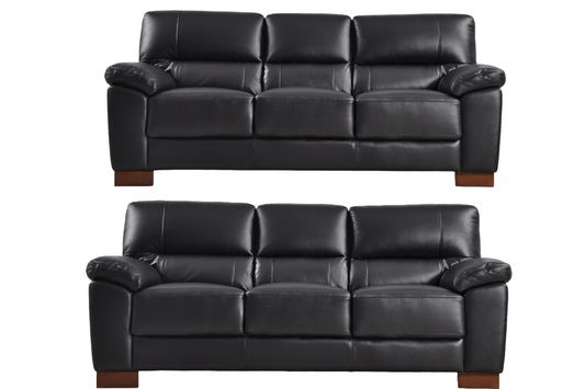 Dalmore Genuine Leather Black 3+3 Seater Sofa Set