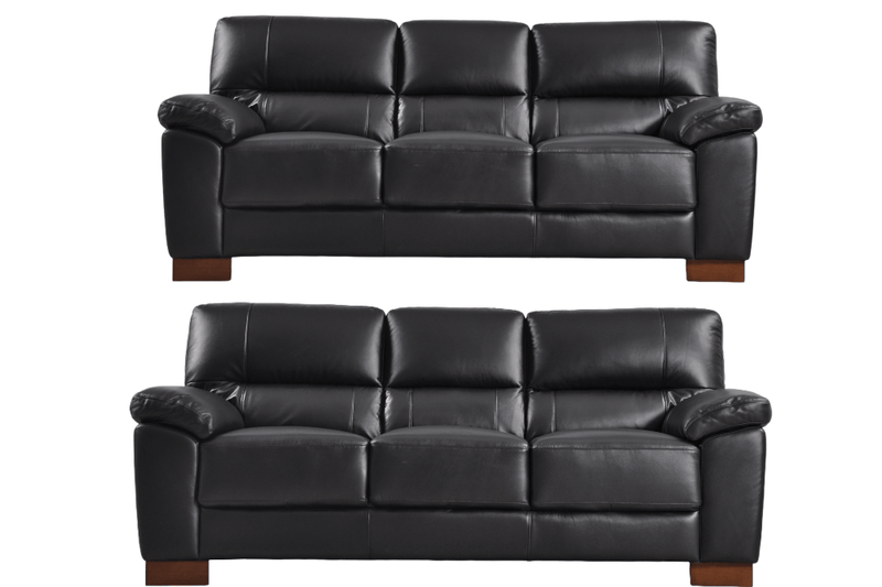 Dalmore Genuine Leather Black 3+3 Seater Sofa Set - Furniture Instore