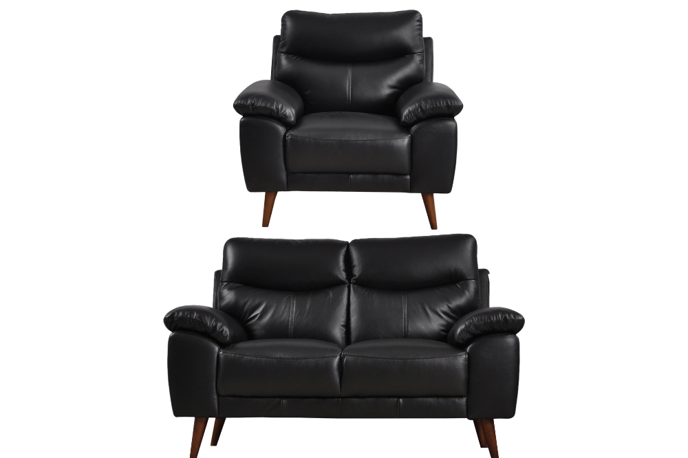 Vantage Genuine Leather Black 2+1 Seater Sofa Set - Furniture Instore