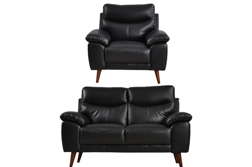 Vantage Genuine Leather Black 2+1 Seater Sofa  Set