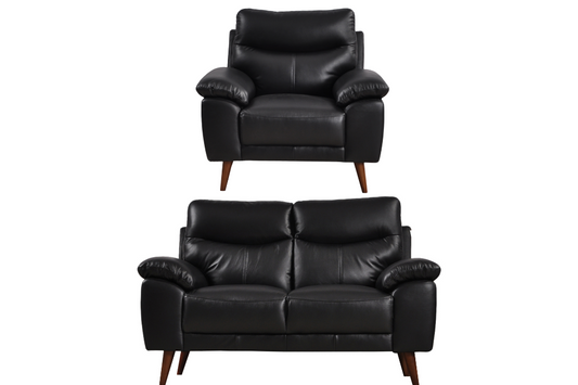 Vantage Genuine Leather Black 2+1 Seater Sofa  Set