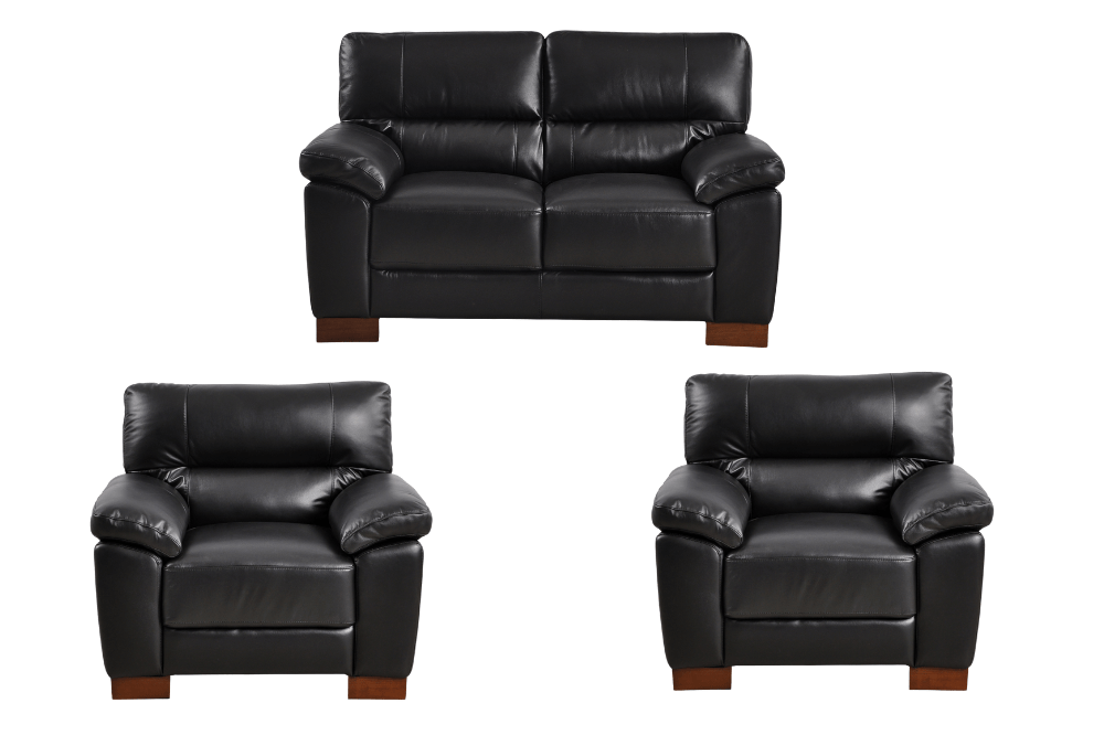 Dalmore Genuine Leather Black 2+1+1 Seater Sofa Set - Furniture Instore