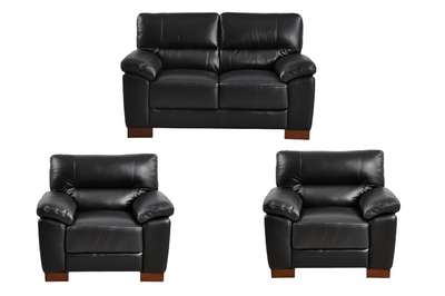 Dalmore Genuine Leather Black 2+1+1 Seater Sofa Set