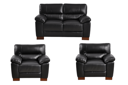 Dalmore Genuine Leather Black 2+1+1 Seater Sofa Set - Furniture Instore