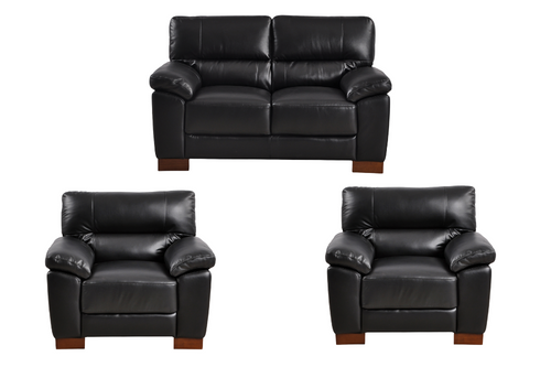 Dalmore Genuine Leather Black 2+1+1 Seater Sofa Set