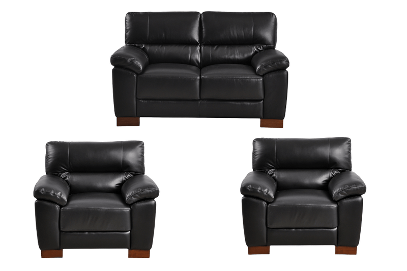 Dalmore Genuine Leather Black 2+1+1 Seater Sofa Set - Furniture Instore