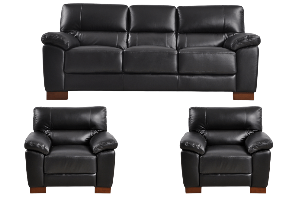 Dalmore Genuine Leather Black 3+1+1 Seater Sofa Set - Furniture Instore