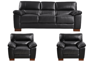 Dalmore Genuine Leather Black 3+1+1 Seater Sofa Set