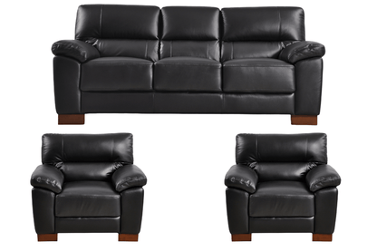 Dalmore Genuine Leather Black 3+1+1 Seater Sofa Set - Furniture Instore
