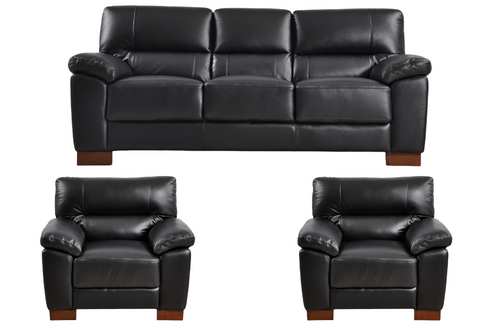 Dalmore Genuine Leather Black 3+1+1 Seater Sofa Set
