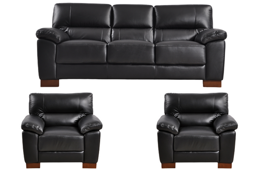 Dalmore Genuine Leather Black 3+1+1 Seater Sofa Set