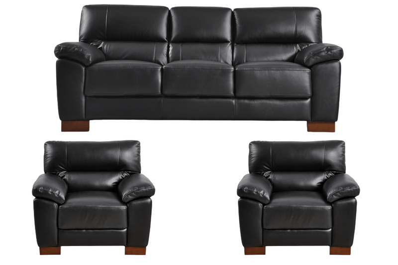 Dalmore Genuine Leather Black 3+1+1 Seater Sofa Set - Furniture Instore