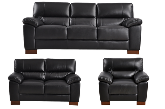 Dalmore Genuine Leather Black 3+2+1 Seater Sofa Set