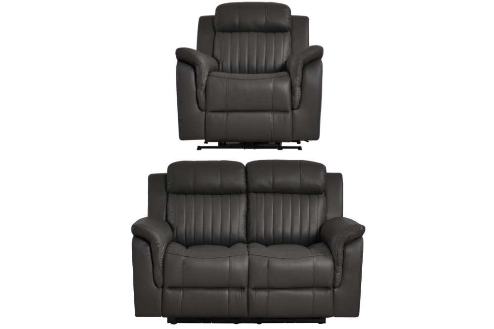 Cidliano Genuine Leather Grey Electric Power Recliner 2+1 Seater Sofa Set - Furniture Instore