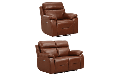 Renato Genuine Leather Tan Electric Power Recliner 2+1 Seater Sofa Set