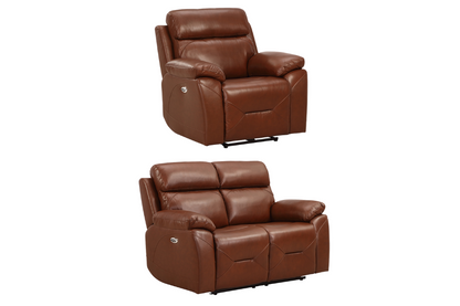 Renato Genuine Leather Tan Electric Power Recliner 2+1 Seater Sofa Set