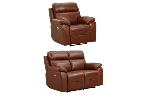 Renato Genuine Leather Tan Electric Power Recliner 2+1 Seater Sofa Set