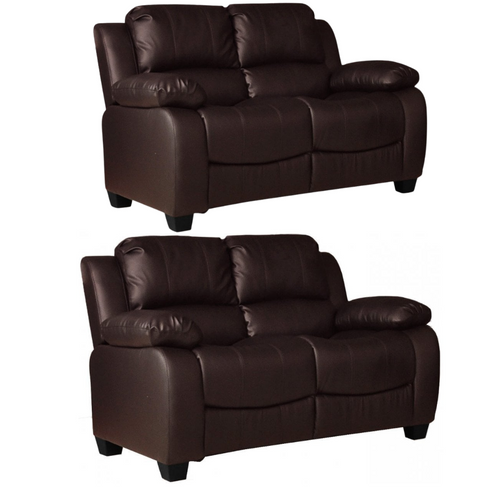 Valerie Brown Leather Modern 2+2 Seater Sofa Set