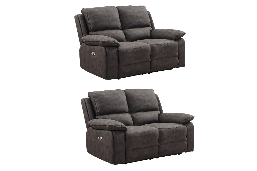 Maple Grey Suede Fabric Electric Recliner 2+2 Seater Sofa Set