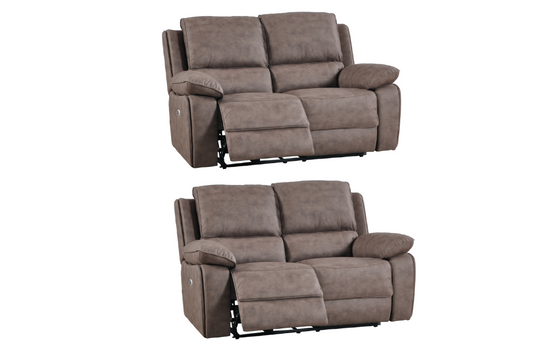 Maple Brown Suede Fabric Electric Recliner 2+2 Seater Sofa Set