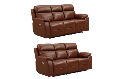 Renato Genuine Leather Tan Electric Power Recliner 3+3 Seater Sofa Set
