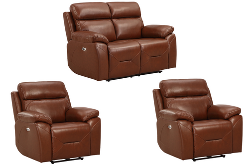 Renato Genuine Leather Tan Electric Power Recliner 2+1+1 Seater Sofa Set
