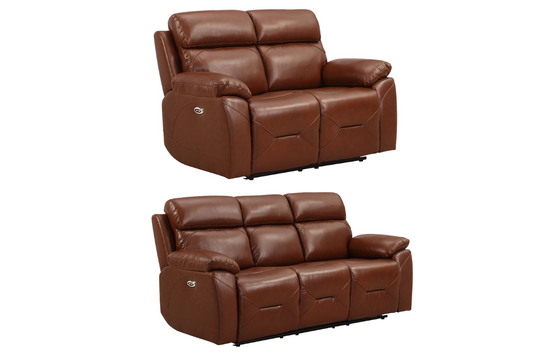 Renato Genuine Leather Tan Electric Power Recliner 3+2 Seater Sofa Set