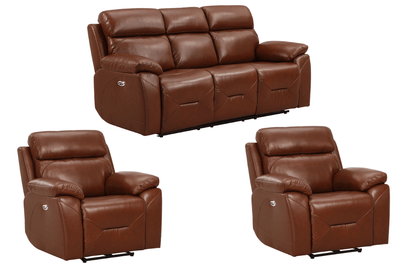 Renato Genuine Leather Tan Electric Power Recliner 3+1+1 Seater Sofa Set