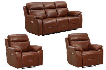 Renato Genuine Leather Tan Electric Power Recliner 3+1+1 Seater Sofa Set