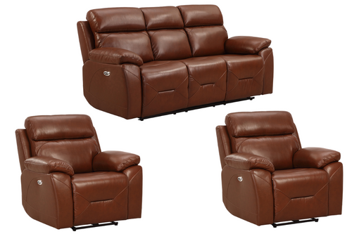 Renato Genuine Leather Tan Electric Power Recliner 3+1+1 Seater Sofa Set