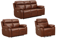 Renato Genuine Leather Tan Electric Power Recliner 3+2+1 Seater Sofa Set