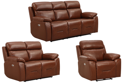 Renato Genuine Leather Tan Electric Power Recliner 3+2+1 Seater Sofa Set